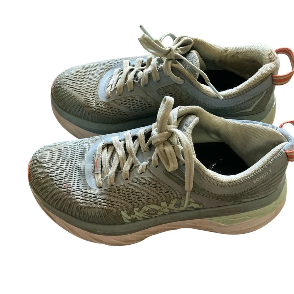 Hoka One One Bondi 7 Blue Fog Running Athletic Shoes Women’s Size 5 D Wide - Picture 1 of 7